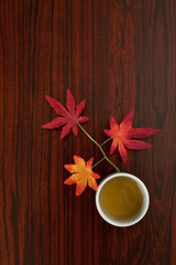 tea on wood grain background