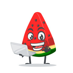 vector illustration of watermelon character or mascot presentation with laptop