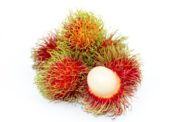 Sweet rambutan delicious fruit isolated on white background