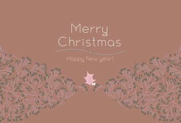 Christmas banner template on light background. Winter sale fair ad. Vintage New Year greeting card design. Pinecone Xmas panoramic decorations. Merry Christmas decoration with isolated tree branches.