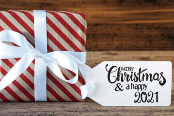Fototapeta na wymiar Christmas Present, Label, Merry Christmas And A Happy 2021