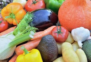 close on various  colorful vegetables in bulk