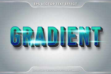 Text effect in 3d Gradient words, font styles theme editable gradient metal realistic tosca and blue color with light concept