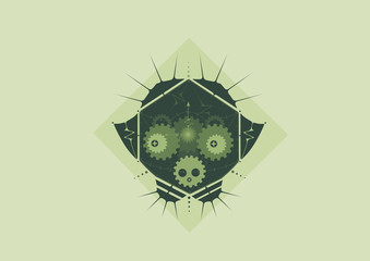 Illustration of a pig in geometric steampunk style. ( Monochrome : Green)