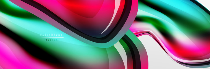 Vector abstract background, flowing liquid style bubble with metallic, color quicksilver chrome texture and color glow effects
