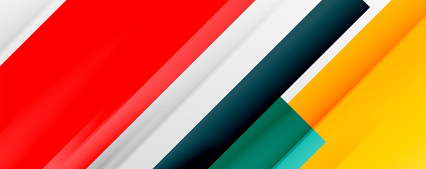 Geometric abstract backgrounds with shadow lines, modern forms, rectangles, squares and fluid gradients. Bright colorful stripes cool backdrops