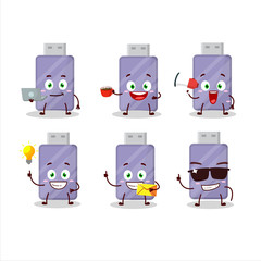 Flashdisk cartoon character with various types of business emoticons