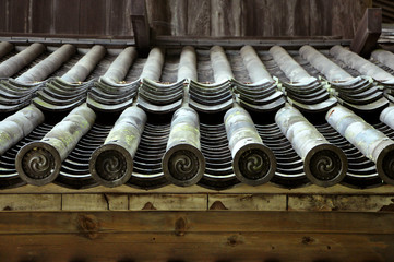Traditional japanese shingles on the roof of the house