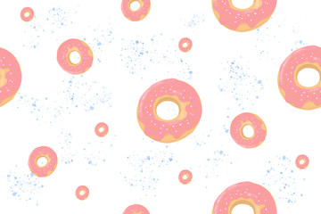 Hand drawn donuts seamless Pattern Wallpaper. Donuts isolated in white background. Great for fabric textile media tissue wrapping paper.