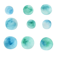 Watercolor hand painted circles collection.Watercolor pastel dots. Isolated on a white background.