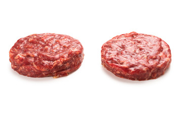 Raw minced beef isolated on white background.