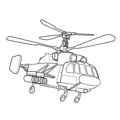 helicopter sketch, coloring, isolated object on white background, vector illustration,