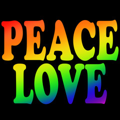 peace & Love phrase with rainbow colors.