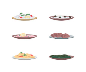Worldwide traditional cuisine flat color vector object set. National food in plates. Culinary and national dishes isolated cartoon illustration for web graphic design and animation collection