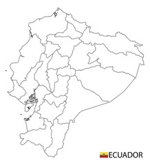 Ecuador map, black and white detailed outline regions of the country.