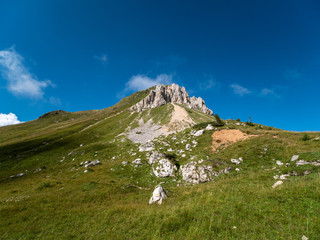 Giramondo Pass on the Carnic Alps on the state border between Austria and Italy
