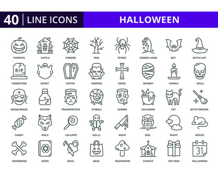 Set of halloween vector icons in line style