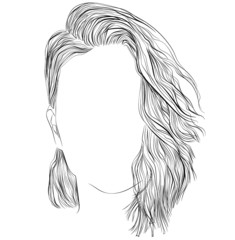 Side swept middle-length hairstyle, vector illustration, outline - 373630531
