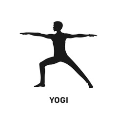 Young adult yogi doing yoga pose silhouette. Standing man meditating. Meditation icon sign symbol concept. Stress relief. Mental health exercise. Peaceful and calm. Balance logo - Vector illustration.
