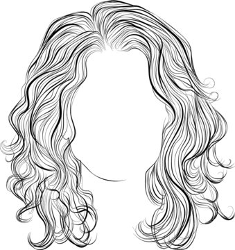 Long wavy hair, vector illustration, outline drawing