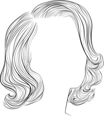 Short retro hollywood curls, fashion illustration, outline vector drawing - 373630912
