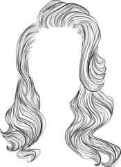Hollywood waves, vector illustration. Hairstyle icon in black and white - 373630966
