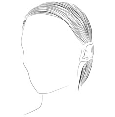 Elegant short hairstyle, outline vector illustration, woman head - 373631112