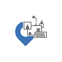 Point Furniture Logo Design Vector Template. Symbol and icon of home furnishings.