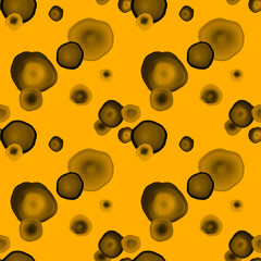 Ink watercolor paint blob seamless abstract dot pattern isolated on a yellow background. Hand painted pattern abstract dot.