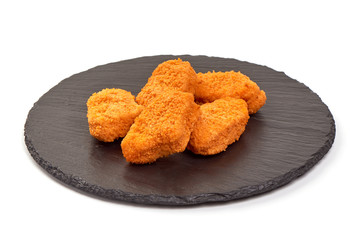Crispy chicken nuggets, isolated on white background