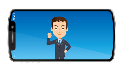 オンライン授業のイメージイラスト ノートパソコンの画面の中の授業風景ガッツポーズ男性女性教師のイラスト塾講師受験 Wall Mural Globeds