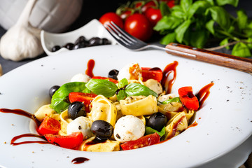 rustic tortellini pasta salad with mozzarella