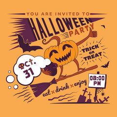 Halloween party invitation. Trick or treat. Color vector illustration.