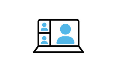 Video conference icon. People on computer screen. Home office in quarantine times. Internet virtual teaching media. Digital communication