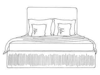 Bed graphic black white isolated furniture sketch illustration vector