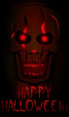 Happy Halloween invitation card with scary skull, vector illustration