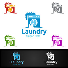 Laundry Dry Cleaners Logo with Clothes, Water and Washing Concept