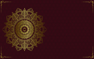 Luxury gold mandala ornate background for wedding invitation, book cover with mandala element style premium vector