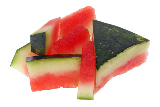 Food Of The Future Concept - Small Slices Of Watermelon Fruit  Isolated