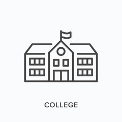 School building flat line icon. Vector outline illustration of college, university campus. Schoolhouse thin linear pictogram