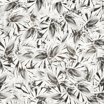 Neutral brown and white tropical palm tree leaves seamless pattern. High quality illustration. Vivid and detailed graphic design. Trendy jungle foliage for fabric or repeat surface design.