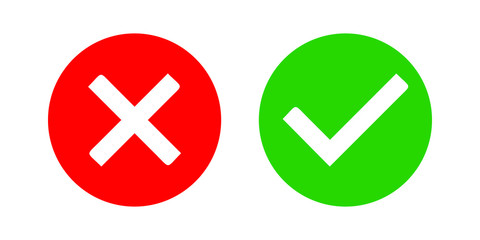 colourfull set of yes and no or right and wrong icon with check and cross mark.