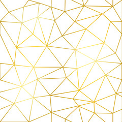 Geometric low poly graphic repeat pattern made out of triangular facets with gold lines