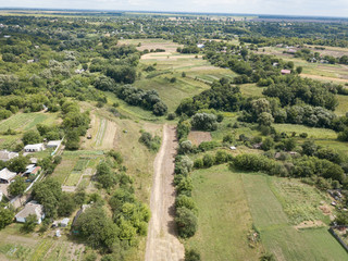 Aerial drone view. Ukrainian rural landscape.