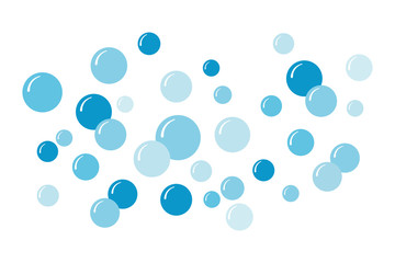 Vector flat illustration of light blue soap bubbles isolated on white background.