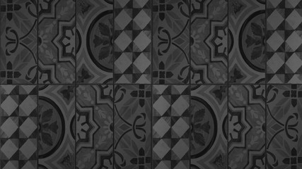 Black anthracite gray grey vintage retro geometric rectangle mosaic motif cement tiles texture...