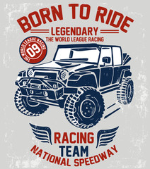 Vector illustration Off Road car. Mountain expedition. For t-shirt print and other uses © cddesign.co