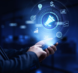 Advertising Advertisement internet marketing business technology concept on virtual screen.