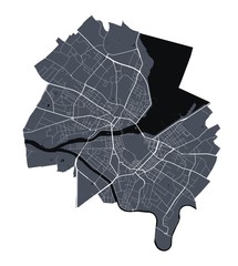 Geneva map. Detailed map of Geneva city poster with streets. Dark vector.