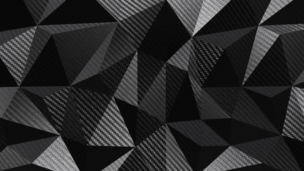 Carbon dark triangular polygonal geometric background. 3D rendering